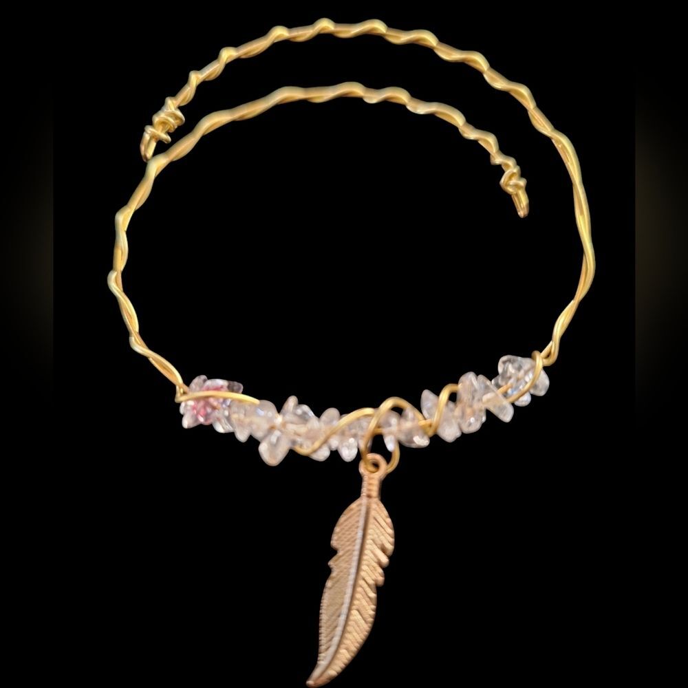 Clear Quartz Gemstone Feather Extendable Bracelet